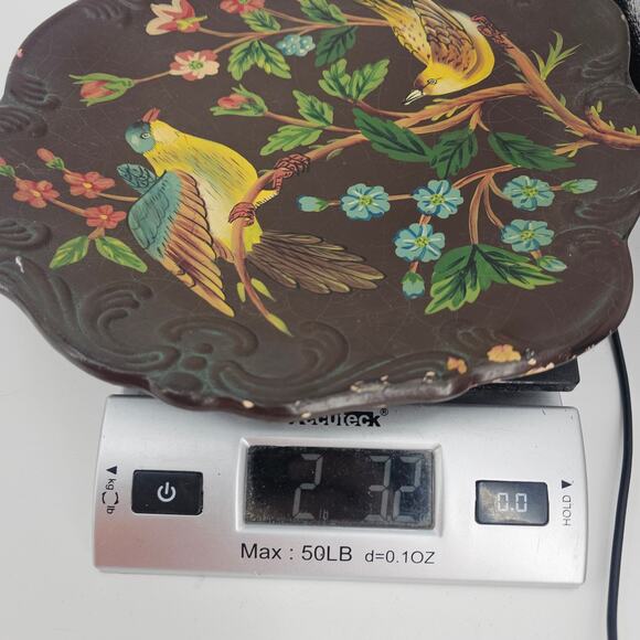 Vintage Handpainted Floral & Fauna Bird Tray Plate Ceramic Moody Cottagecore - Picture 9 of 9
